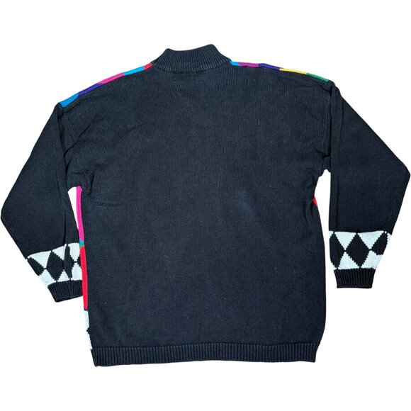 Vintage Geometric Print Mock Neck Sweater Ramie Cotton Maximalist Funky L - Picture 2 of 7